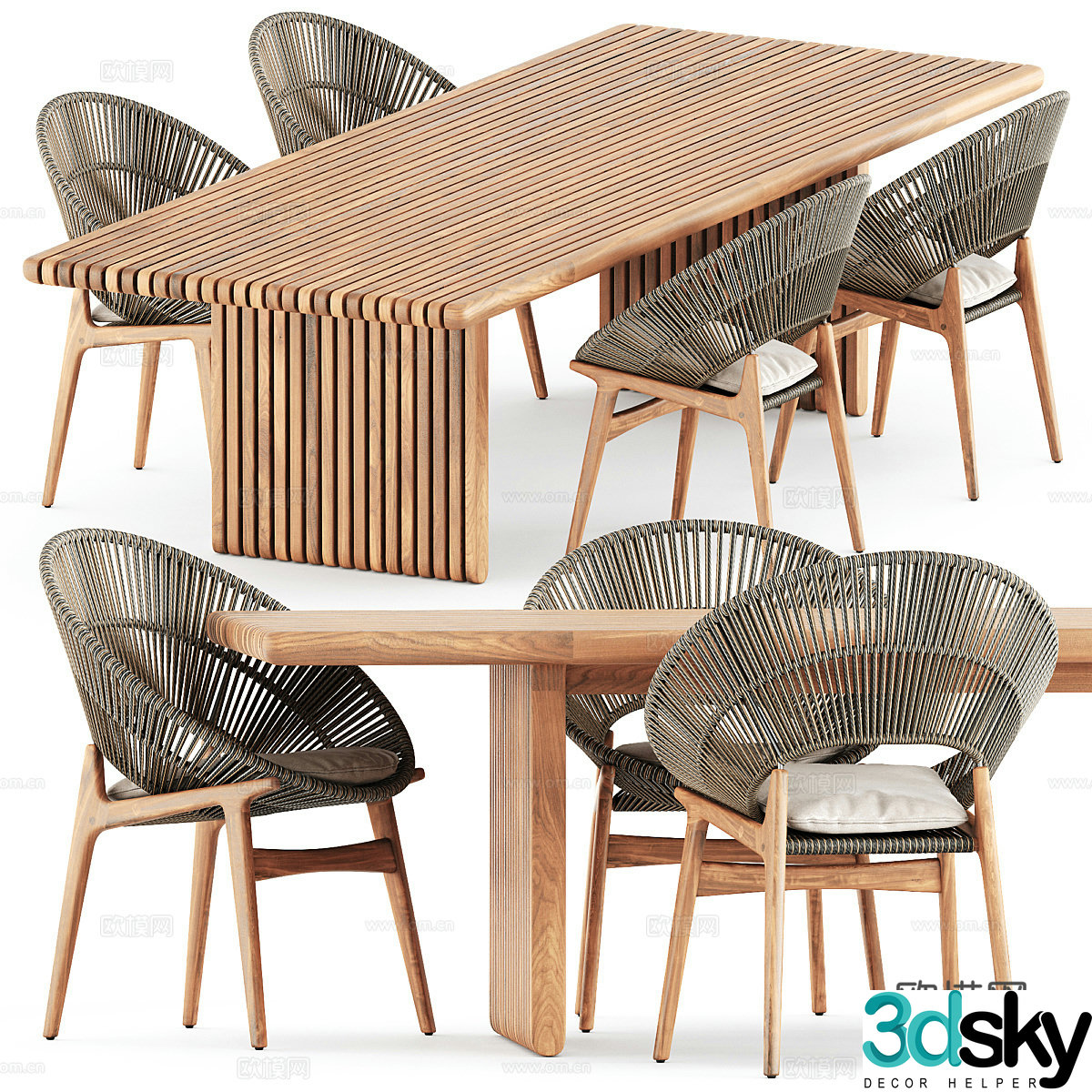 New Chinese style log outdoor dining table and chair 3D model