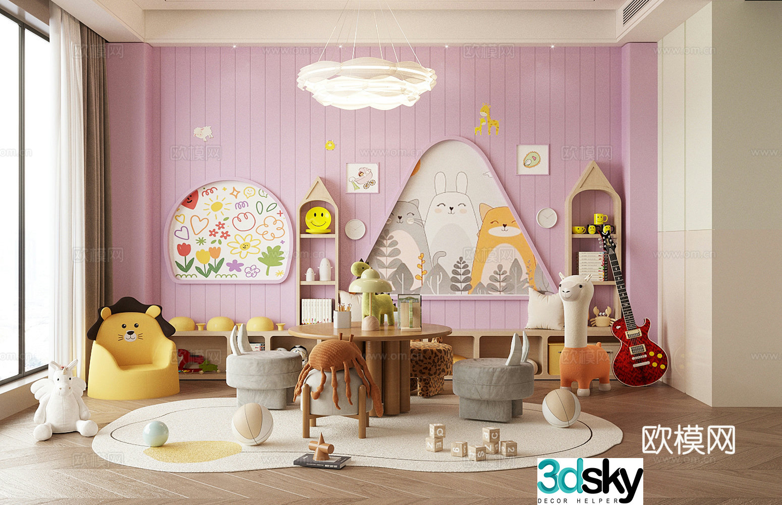 Modern children’s entertainment room Toy room Children’s room Children’s bookcase Toy doll combination 3D model