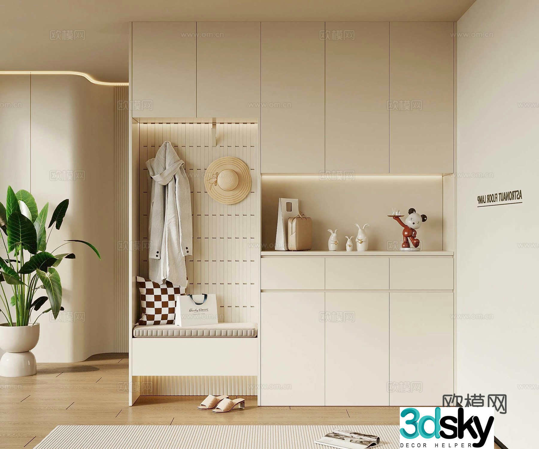 French cream style shoe cabinet entrance cabinet 3d model