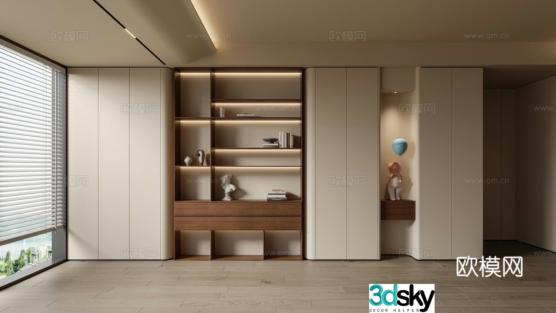 Cream style decoration cabinet Cream style bookcase 3d model