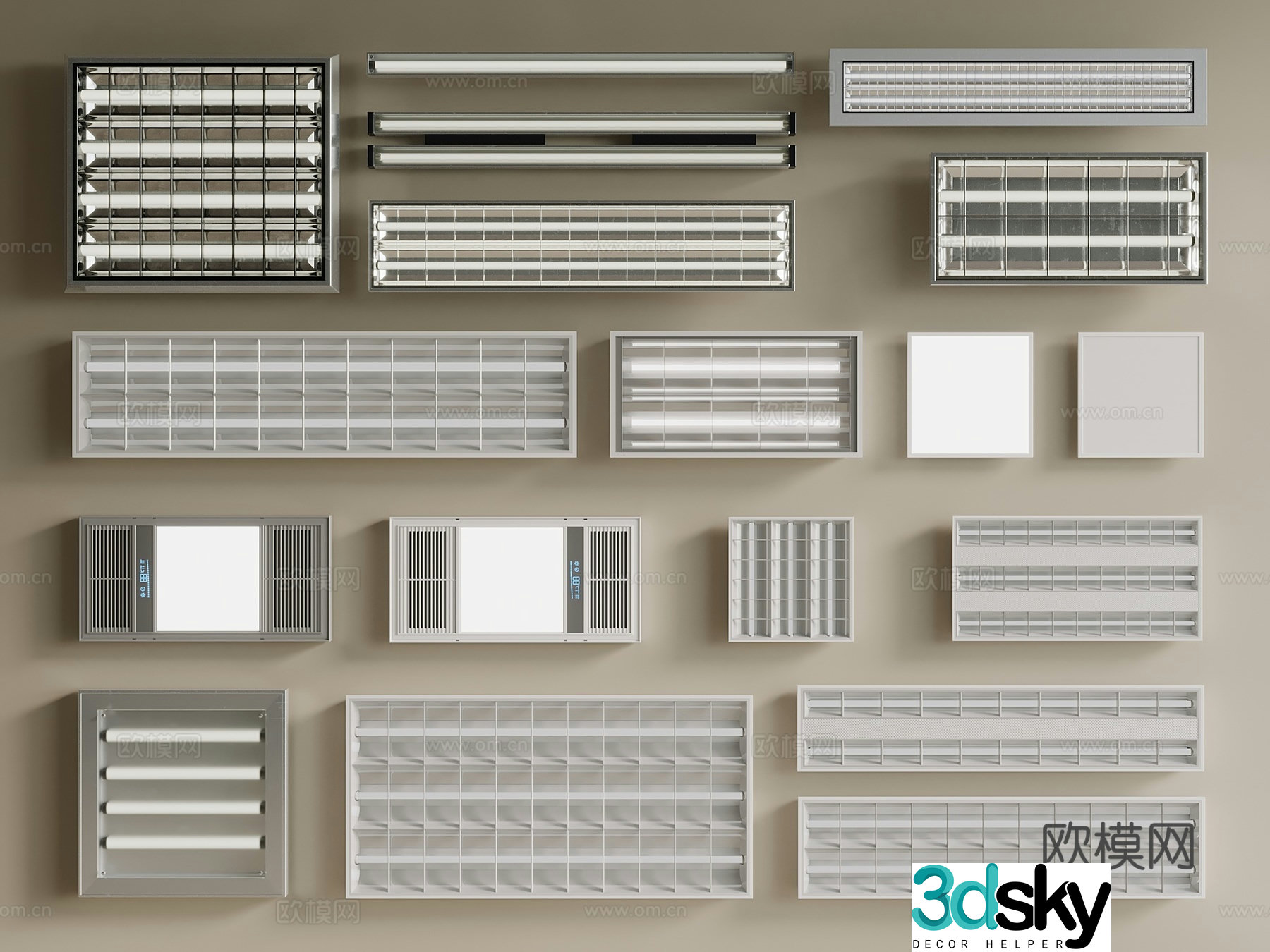 Modern New Chinese style grille light grille light long strip light bathroom heater corridor light 3d model