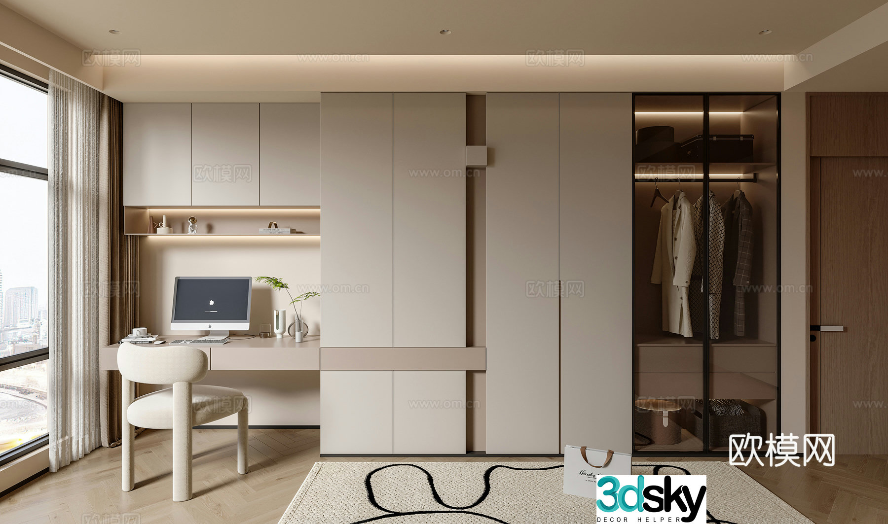 Cream trench wardrobe 3d model