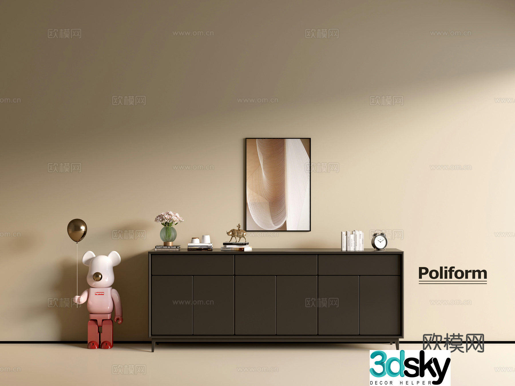 Modern black cabinet ins wind side cabinet chest cabinet low cabinet whole cabinet dining side cabinet balcony cabinet 3d model