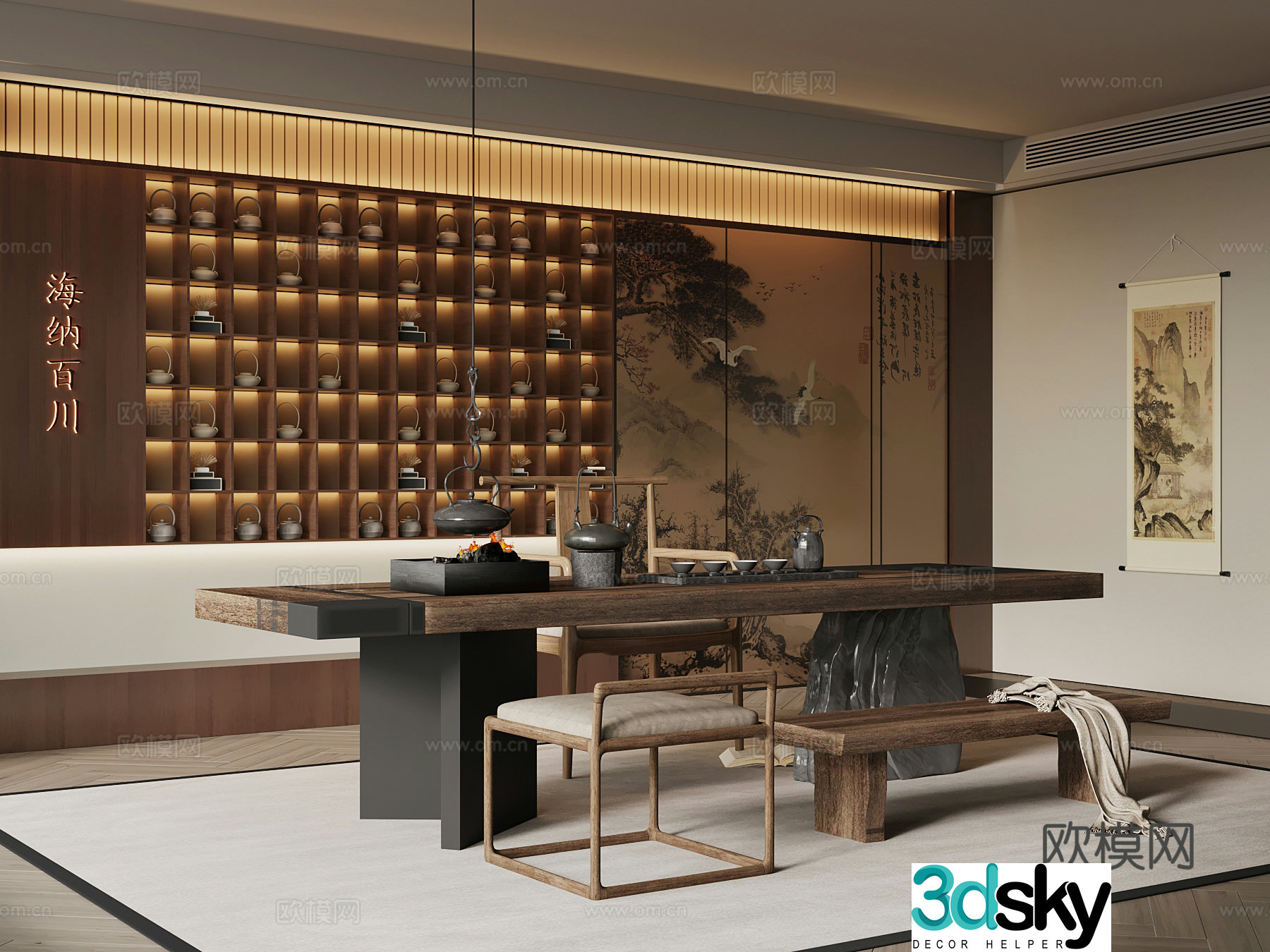 Tea room New Chinese style tea room Tea table and chair Tea cabinet 3D model