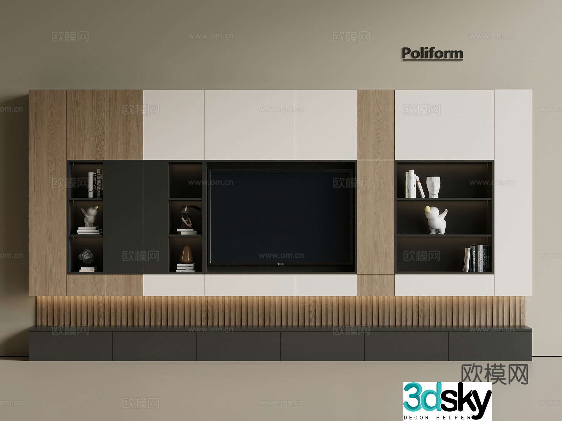 Light luxury Italian TV cabinet full-wall TV cabinet TV cabinet combination hanging TV cabinet 3D model