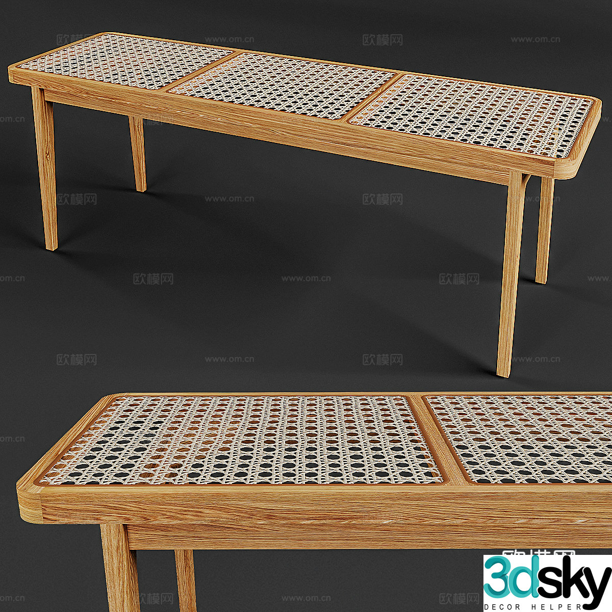 New Chinese style rattan decorative bench 3D model