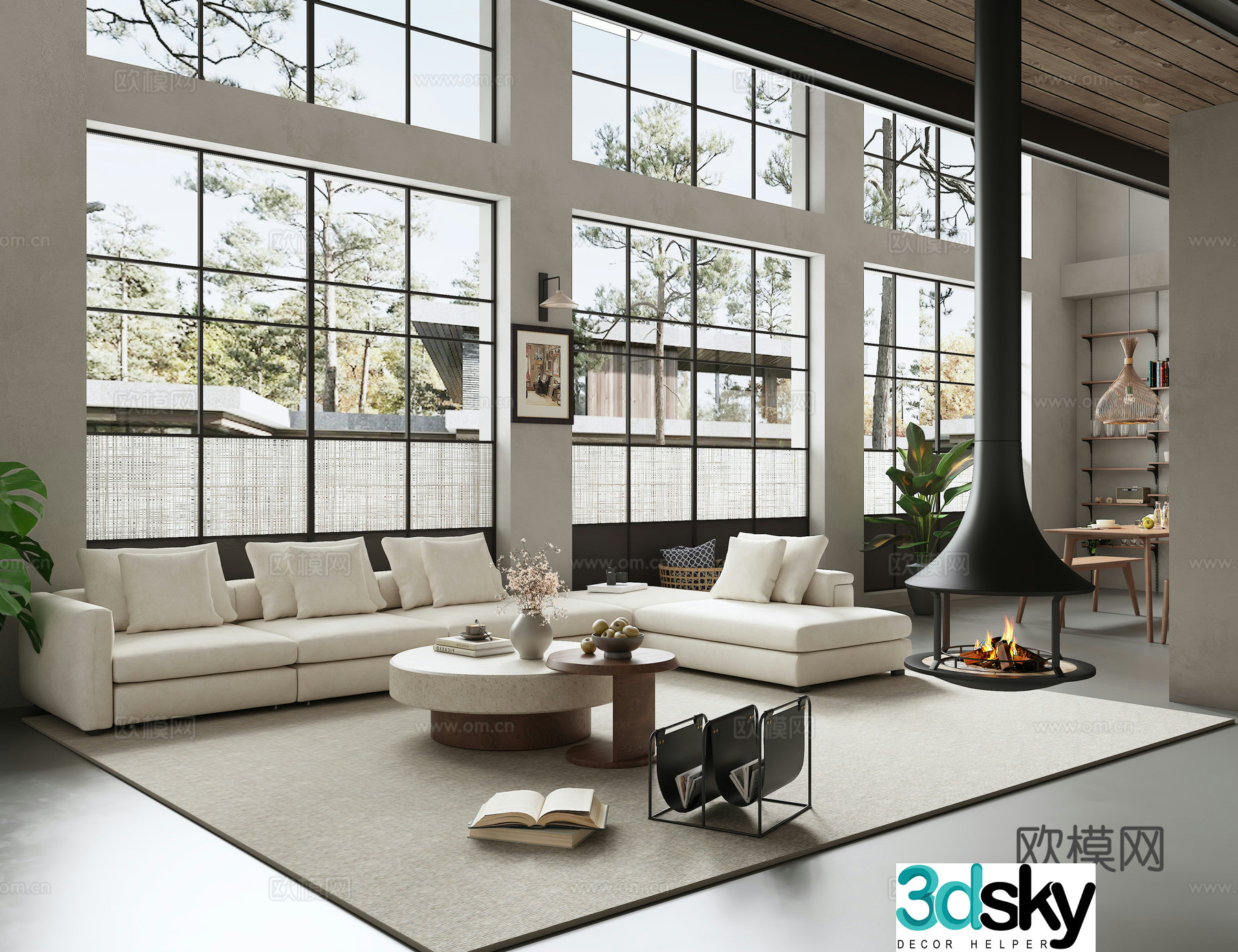 Villa living and dining room duplex living and dining room living and dining room integrated black white and gray living and dining room 3D model