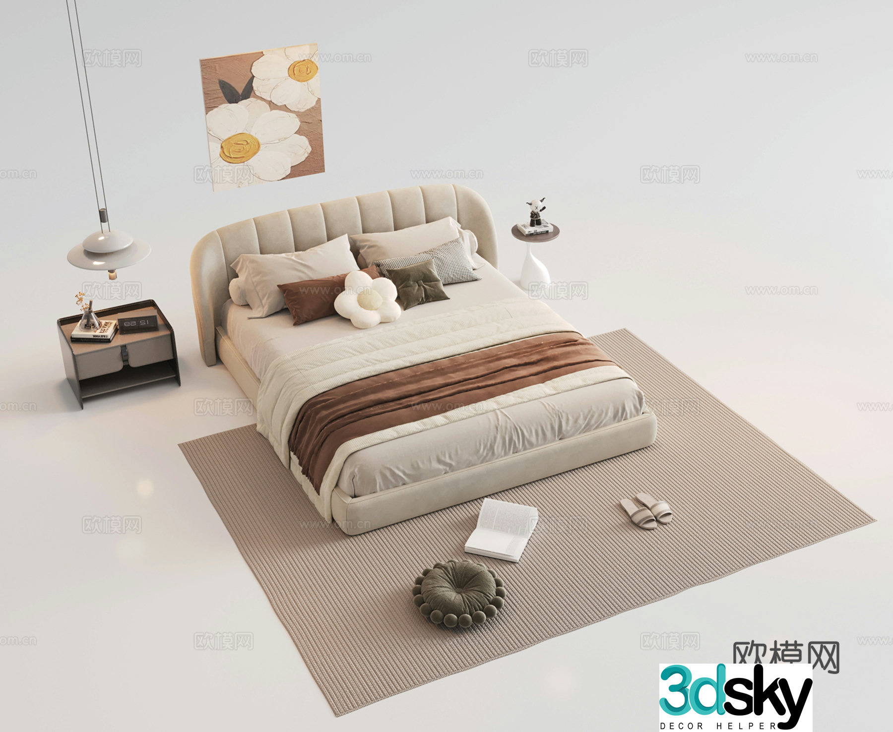 Modern double bed leather bed fabric bed master bedroom bed shelf bed bed nightstand 3d model