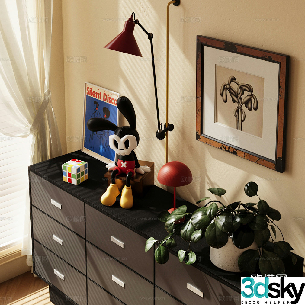 Middle-aged chest of drawers chest of drawers side cabinets ornaments combination floral ornaments 3D model
