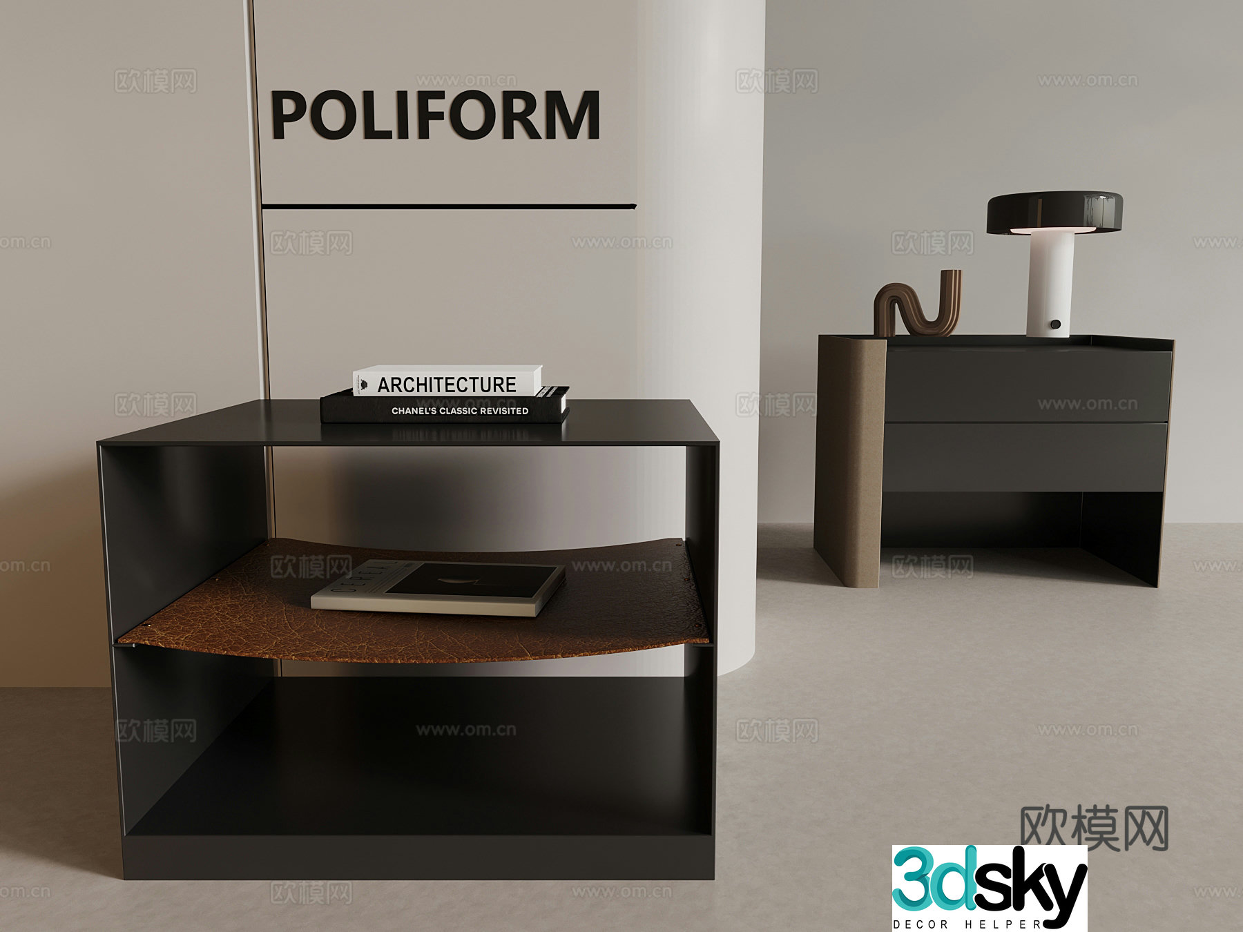 Modern minimalist bedside table decorative ornaments 3D model