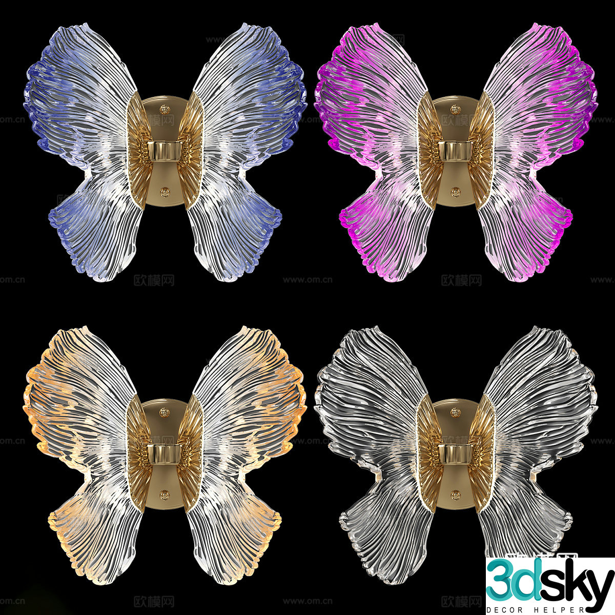 Modern light luxury butterfly fluorite wall lamp 3d model
