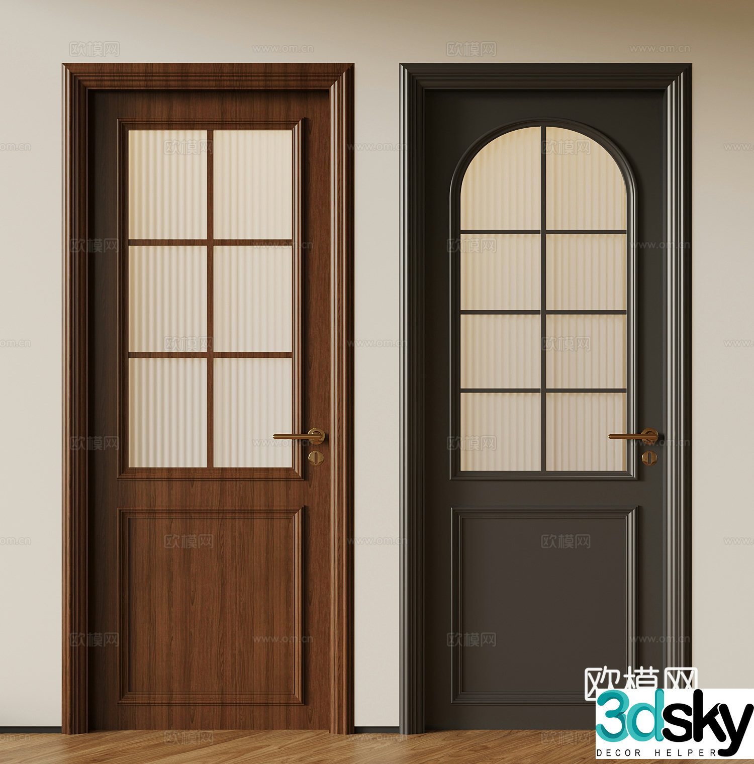 Single-open door medieval style single-open door glass door 3D model
