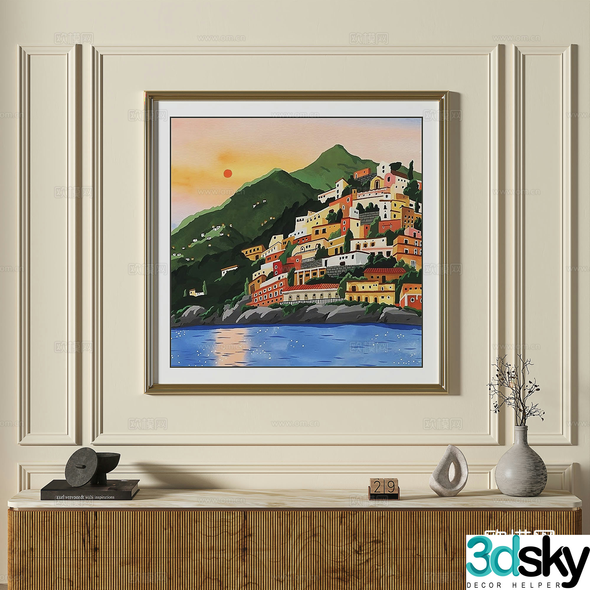 French modern retro simple abstract light luxury decorative painting 3d model