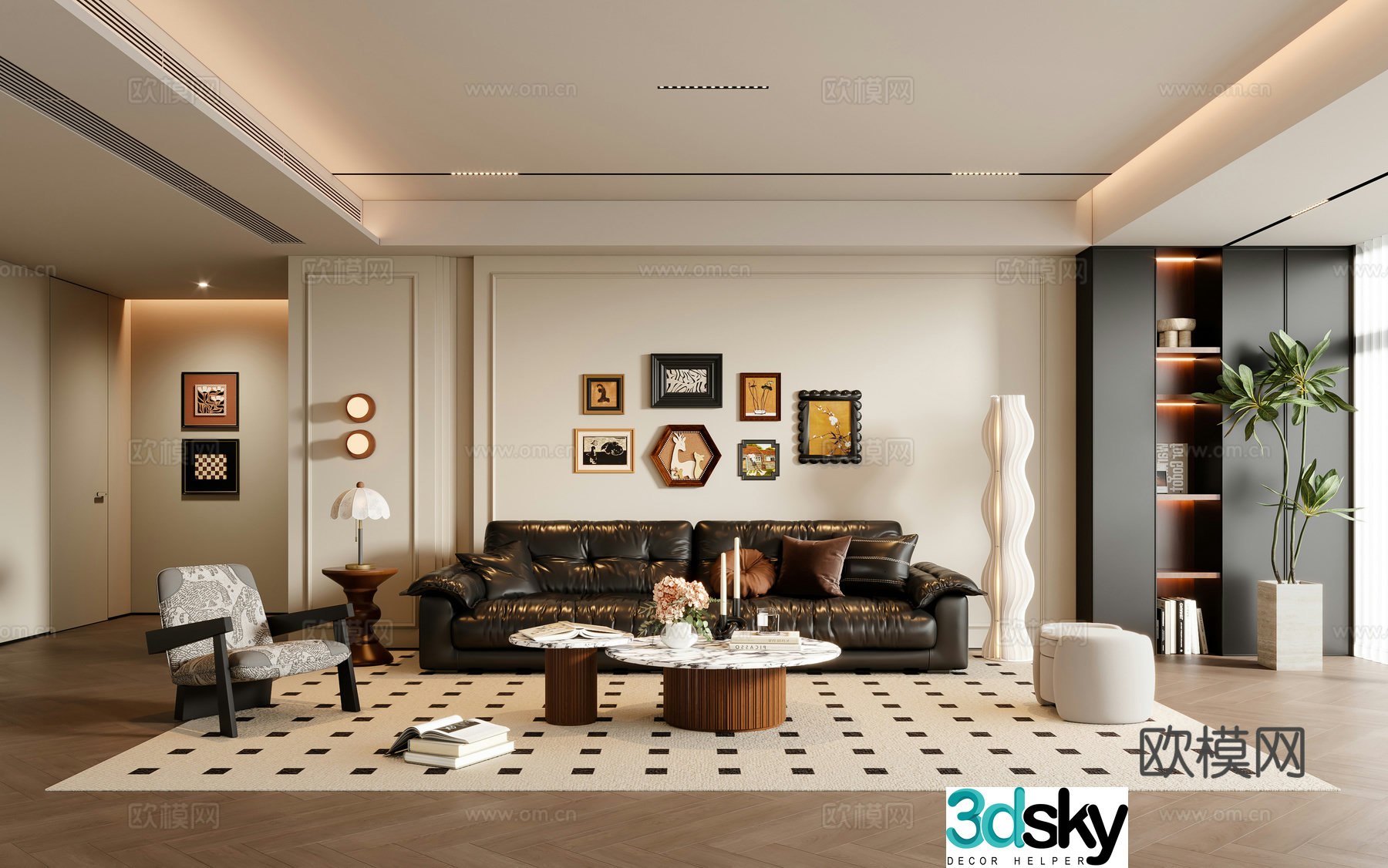 French medieval style living room sofa coffee table multi-person sofa casual sofa painting floor lamp 3D model