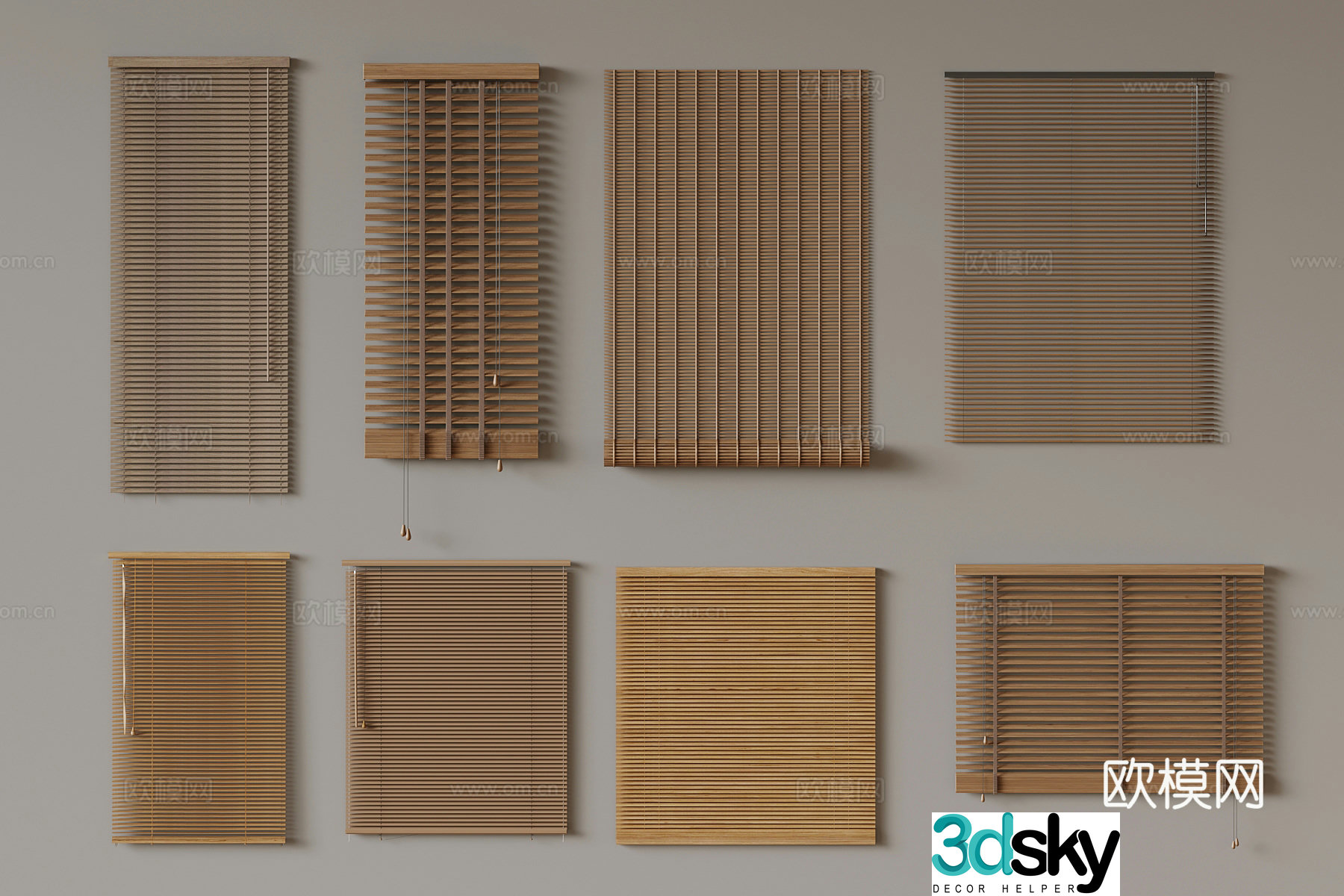 New Chinese Roller Blind Bamboo Blind 3D Model
