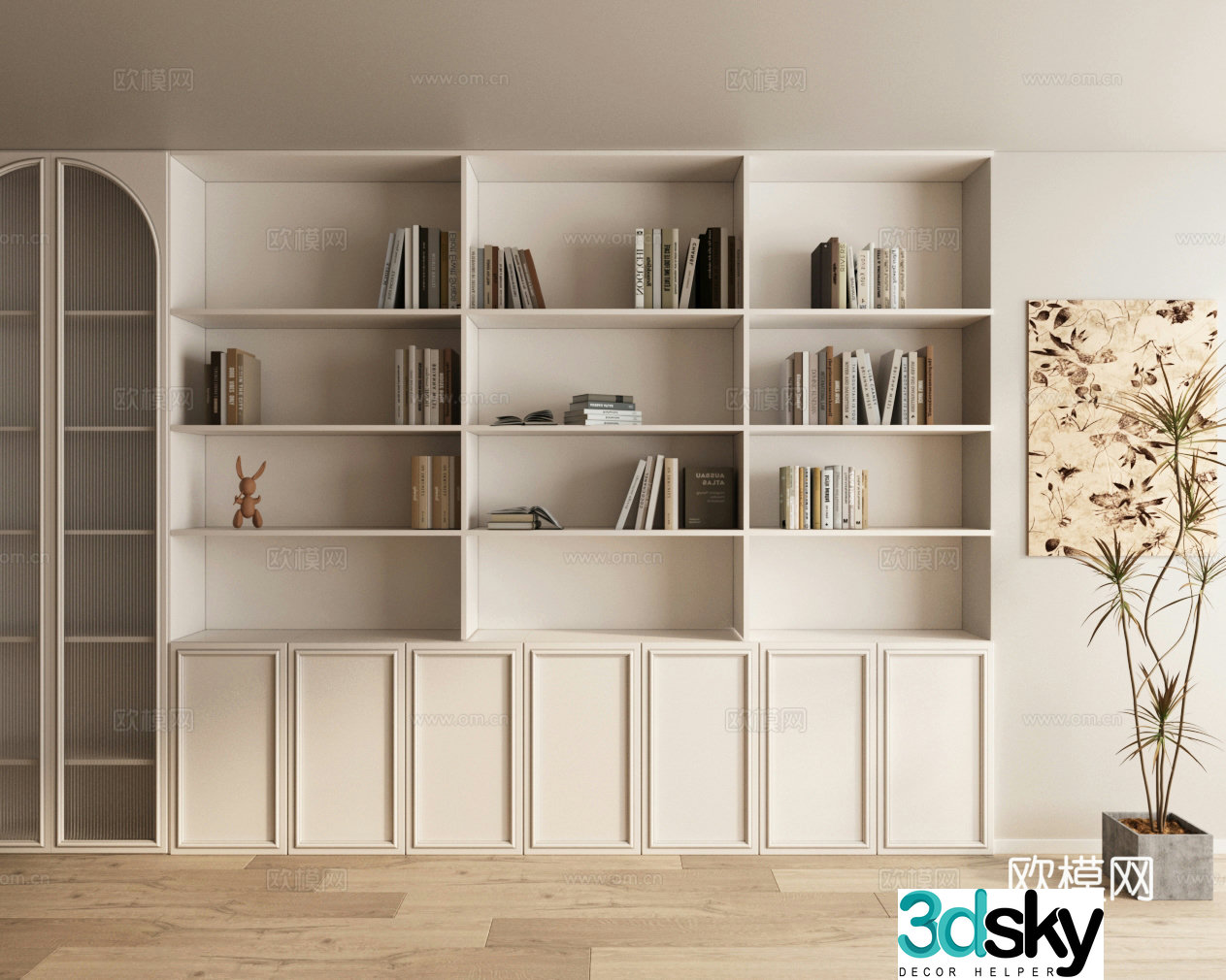 French bookcase solid wood bookcase book ornament 3D model