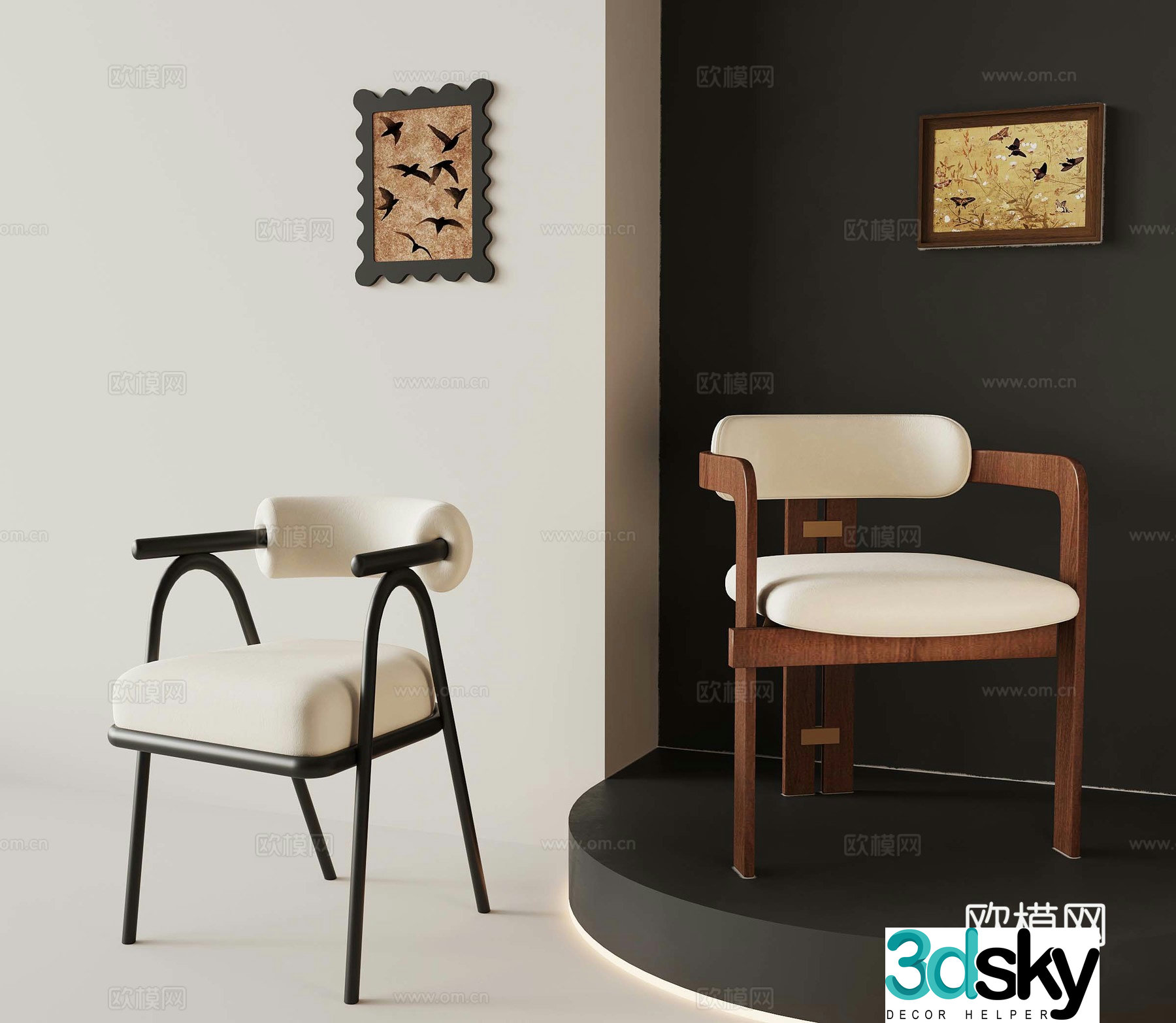 French medieval dining chair casual chair 3d model
