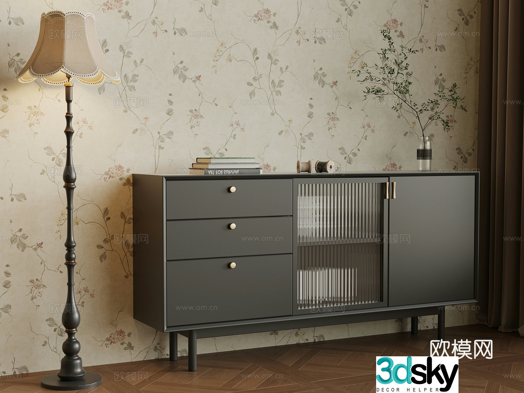French entrance cabinet side cabinet floor lamp 3D model