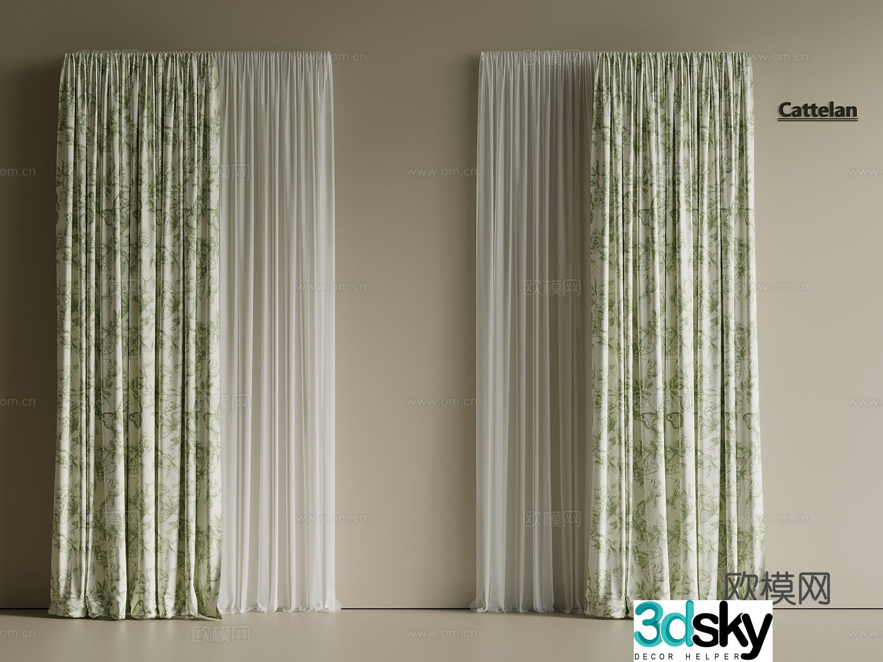 Light luxury cream universal curtain curtain cloth curtain gauze curtain 3d model