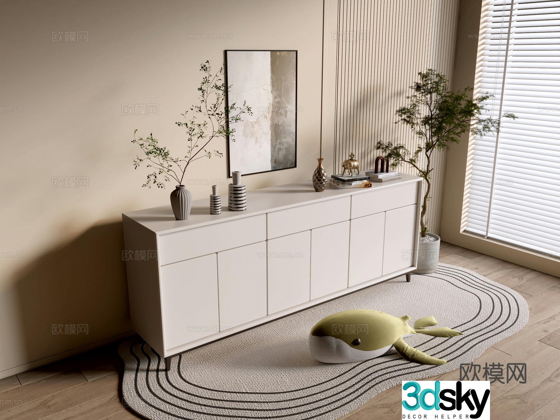 Modern cream wind chest of cabinet ins wind minimalist wind cabinet whole cabinet sideboard balcony cabinet 3d model