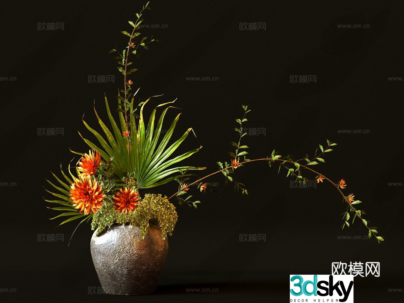 Modern vase flower art 3d model