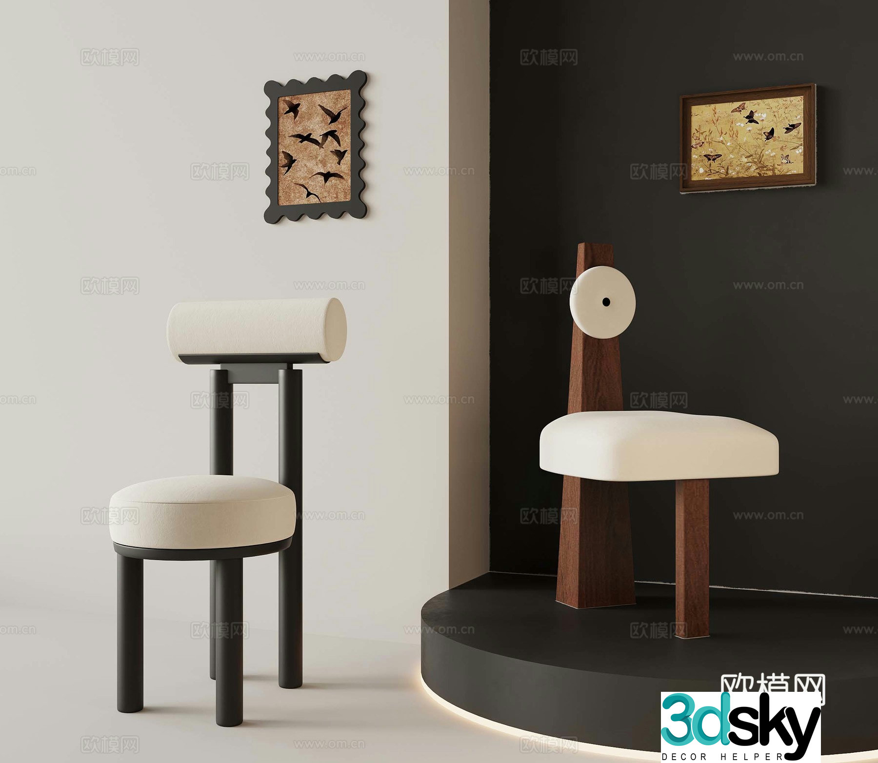 French medieval dining chair casual chair 3d model