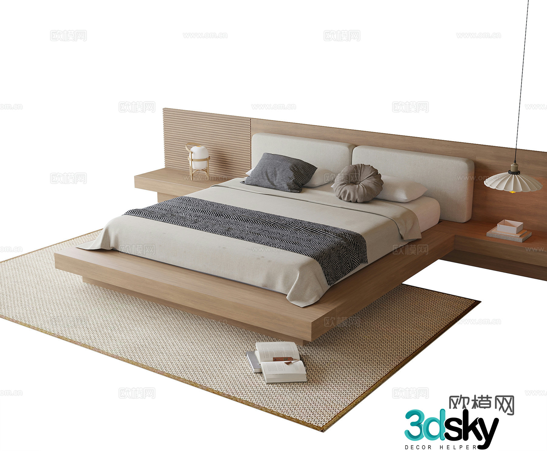 Modern double bed bedside chandelier 3d model