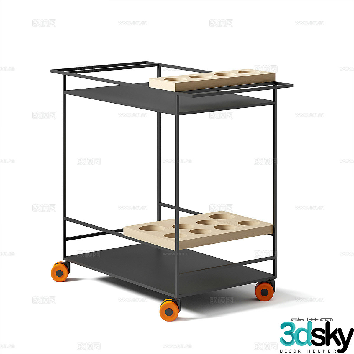 Nordic simple small cart bar cart wine rack 3d model
