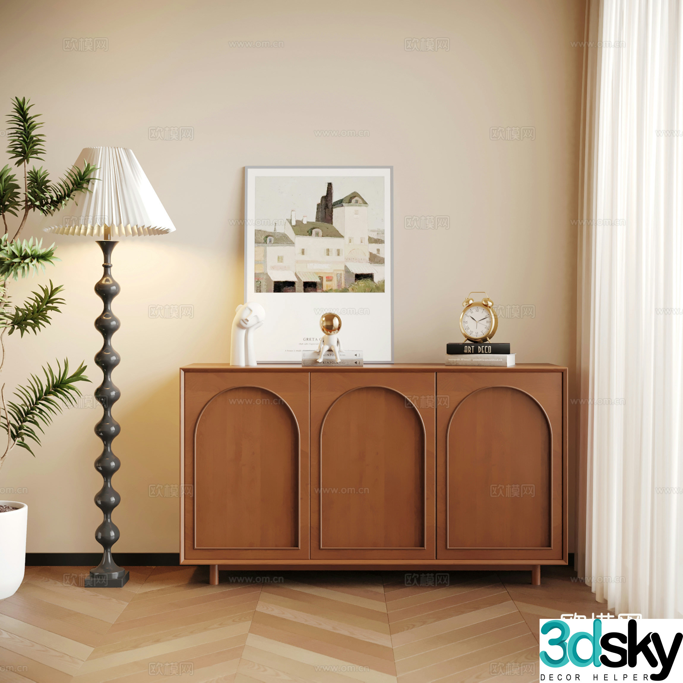 Modern medieval style porch cabinet side cabinet decorative cabinet floor lamp 3d model