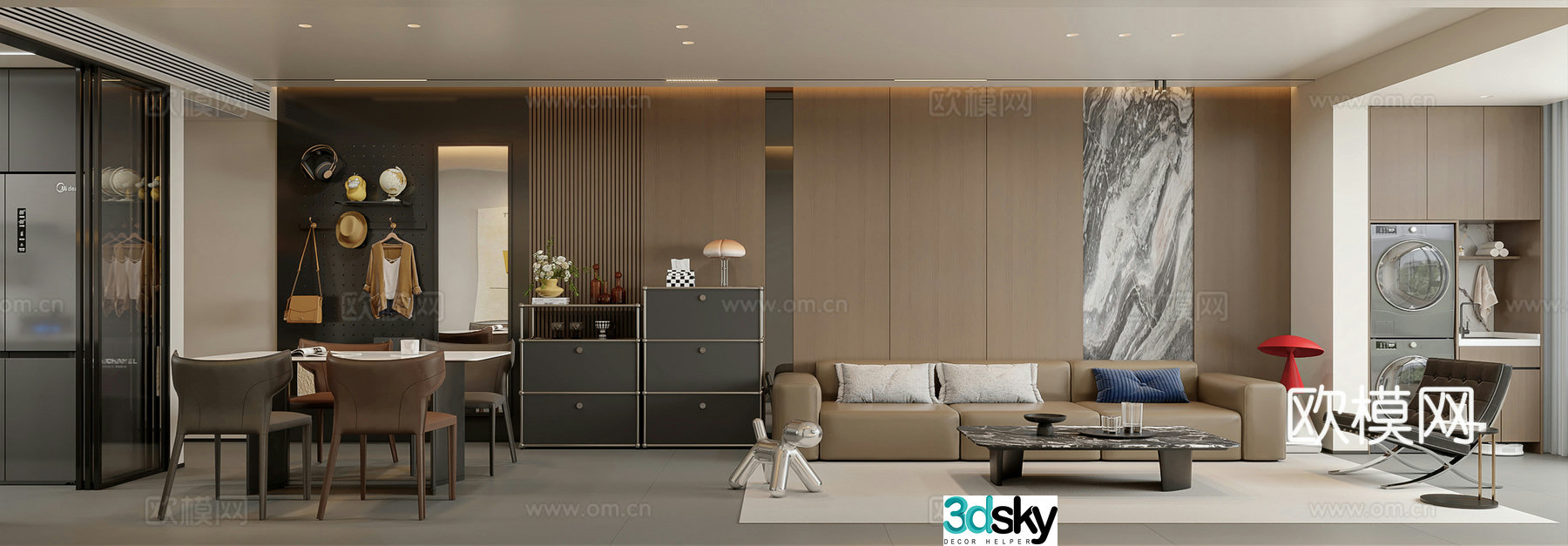Italian light luxury living restaurant 3D model