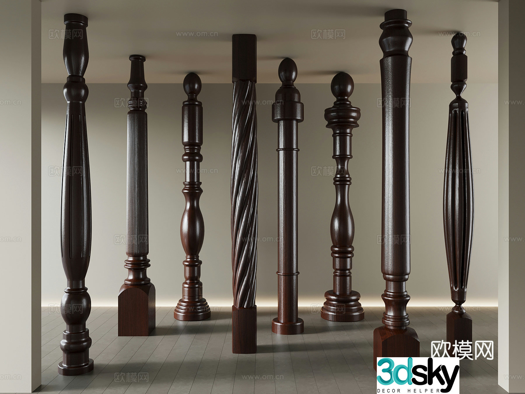 Column American railing 3d model