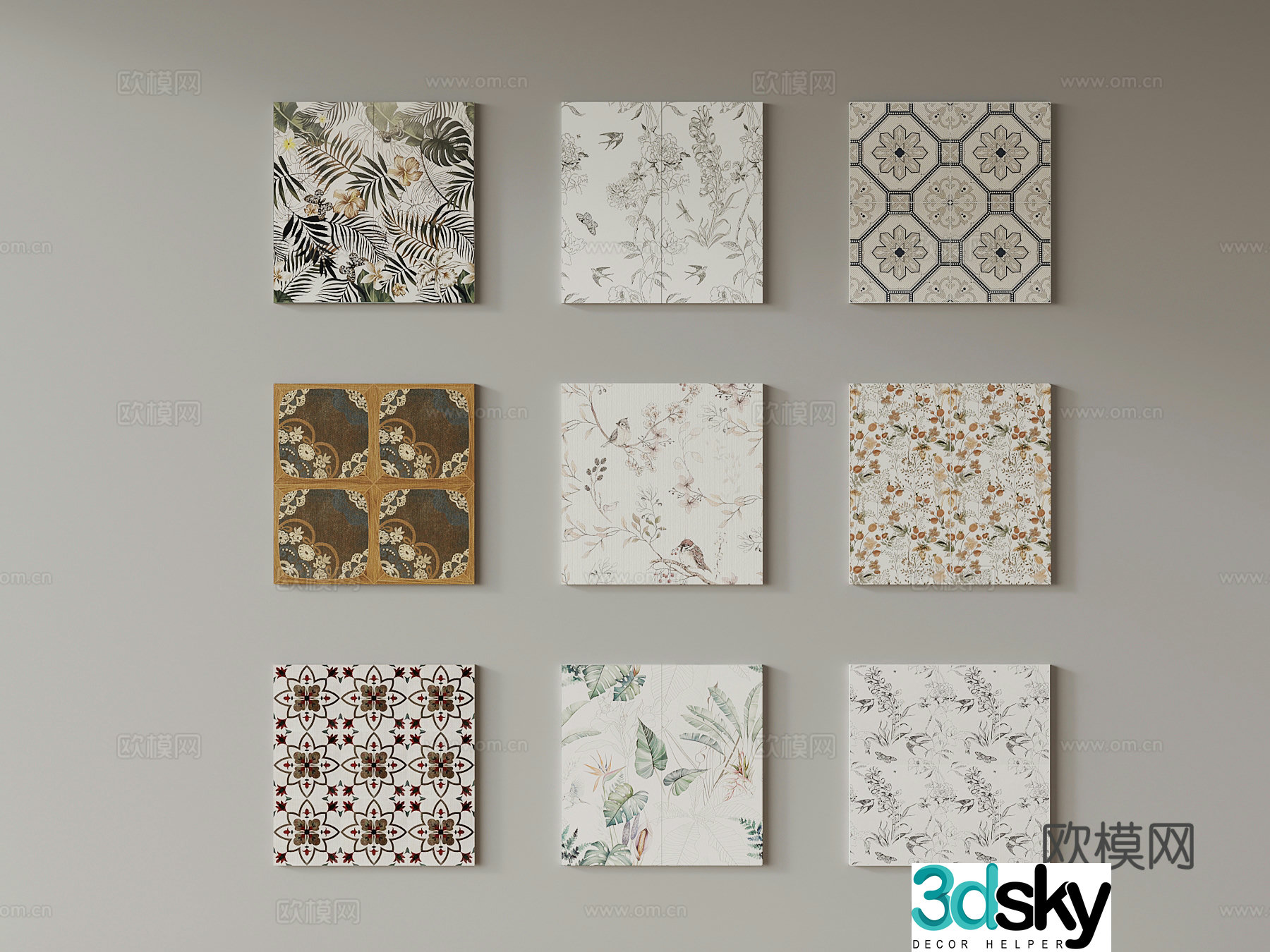 French retro style floor tiles ceramic tiles patterned tiles 3d model