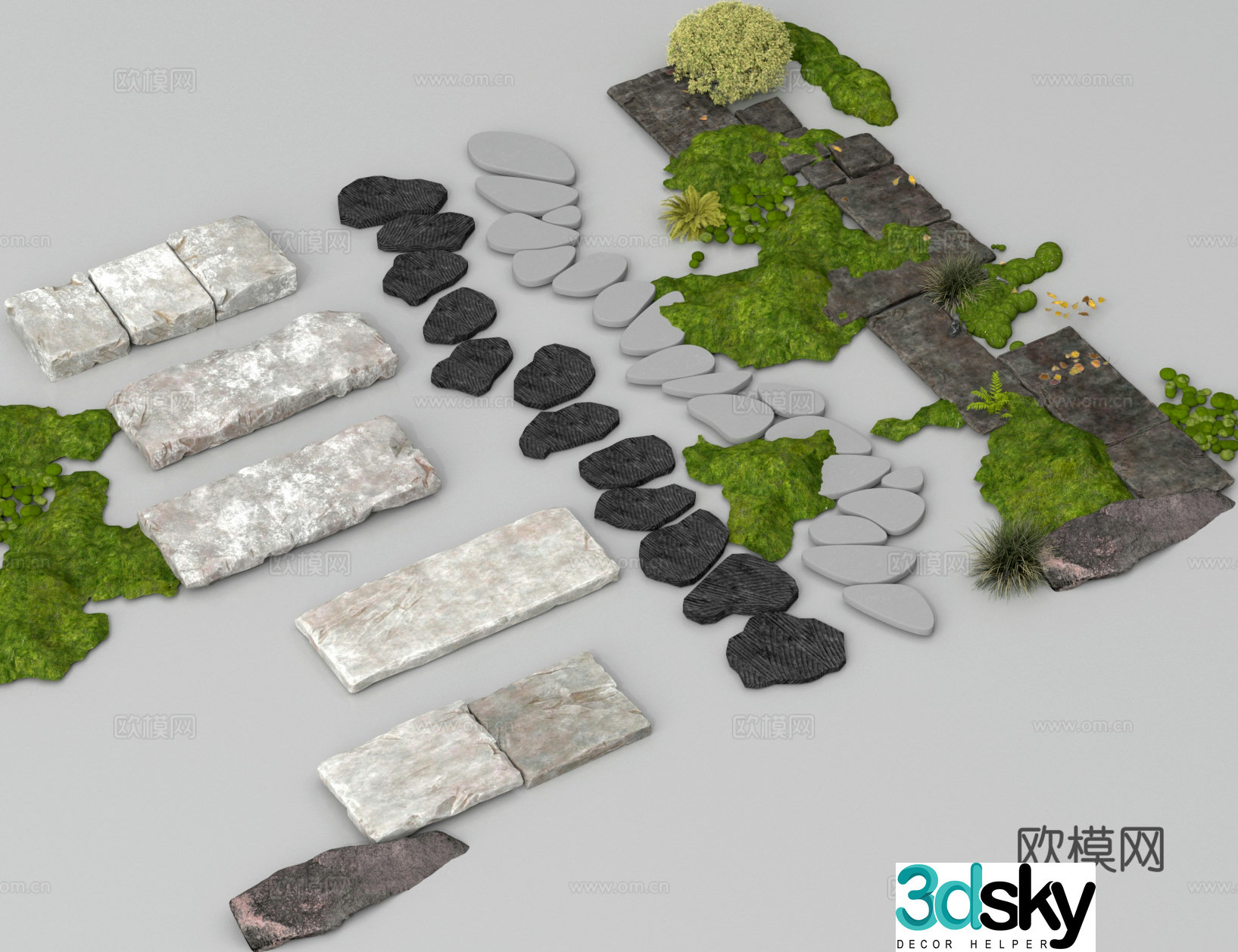 Modern tingering step Landscape tingering step Green plant pile Stone 3D model