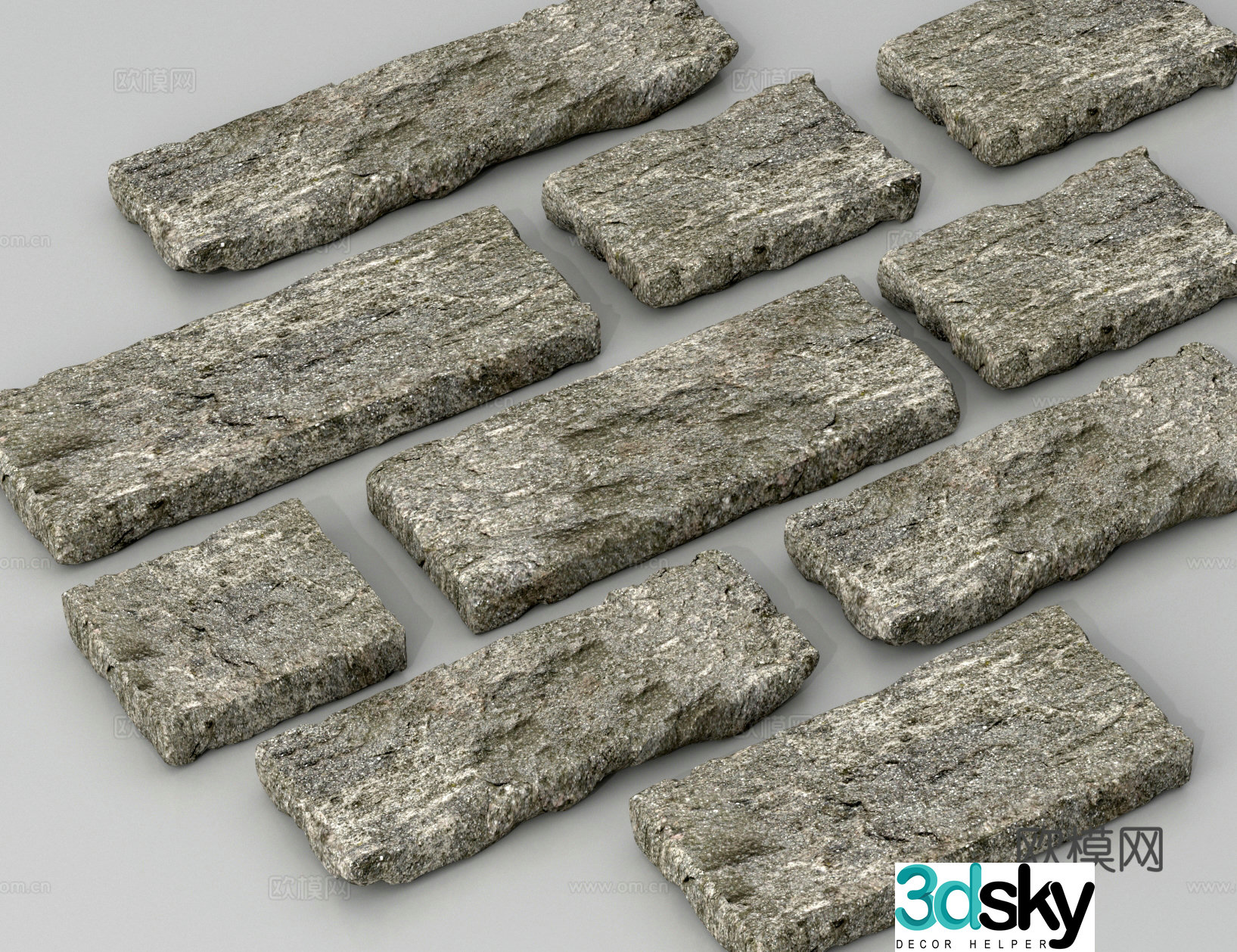 Stone Pavement Bluestone Park Pavement Stone Strip Ting Step 3D Model