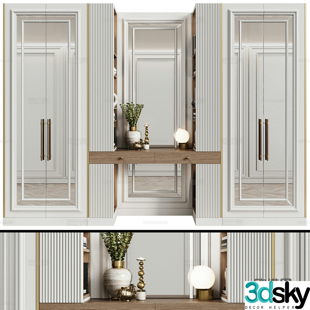 Neoclassical light luxury wardrobe dressing table 3D model
