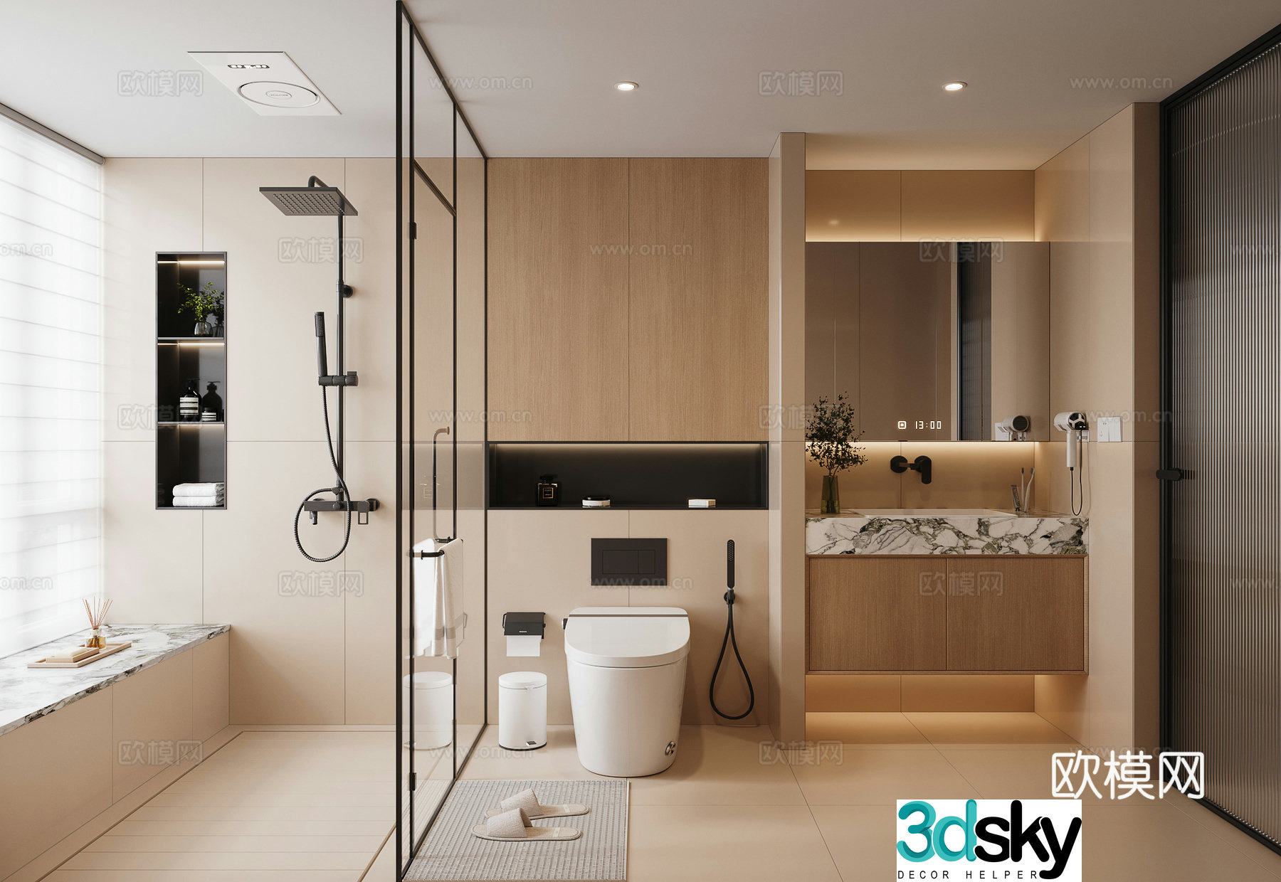 Modern bathroom smart toilet shower partition bathroom heater shower 3d model