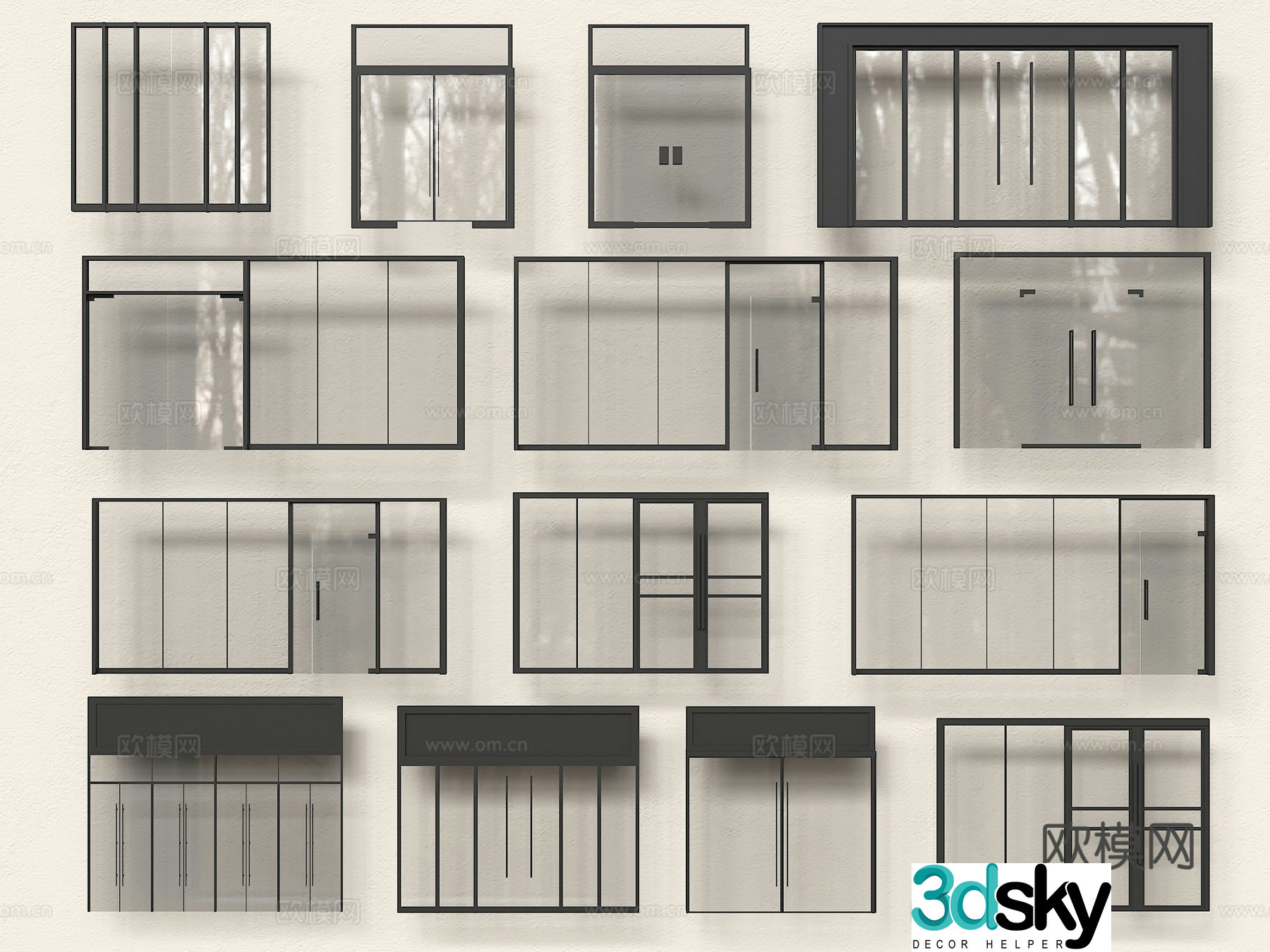 Glass door Modern glass partition Company partition Office partition Office glass door 3d model