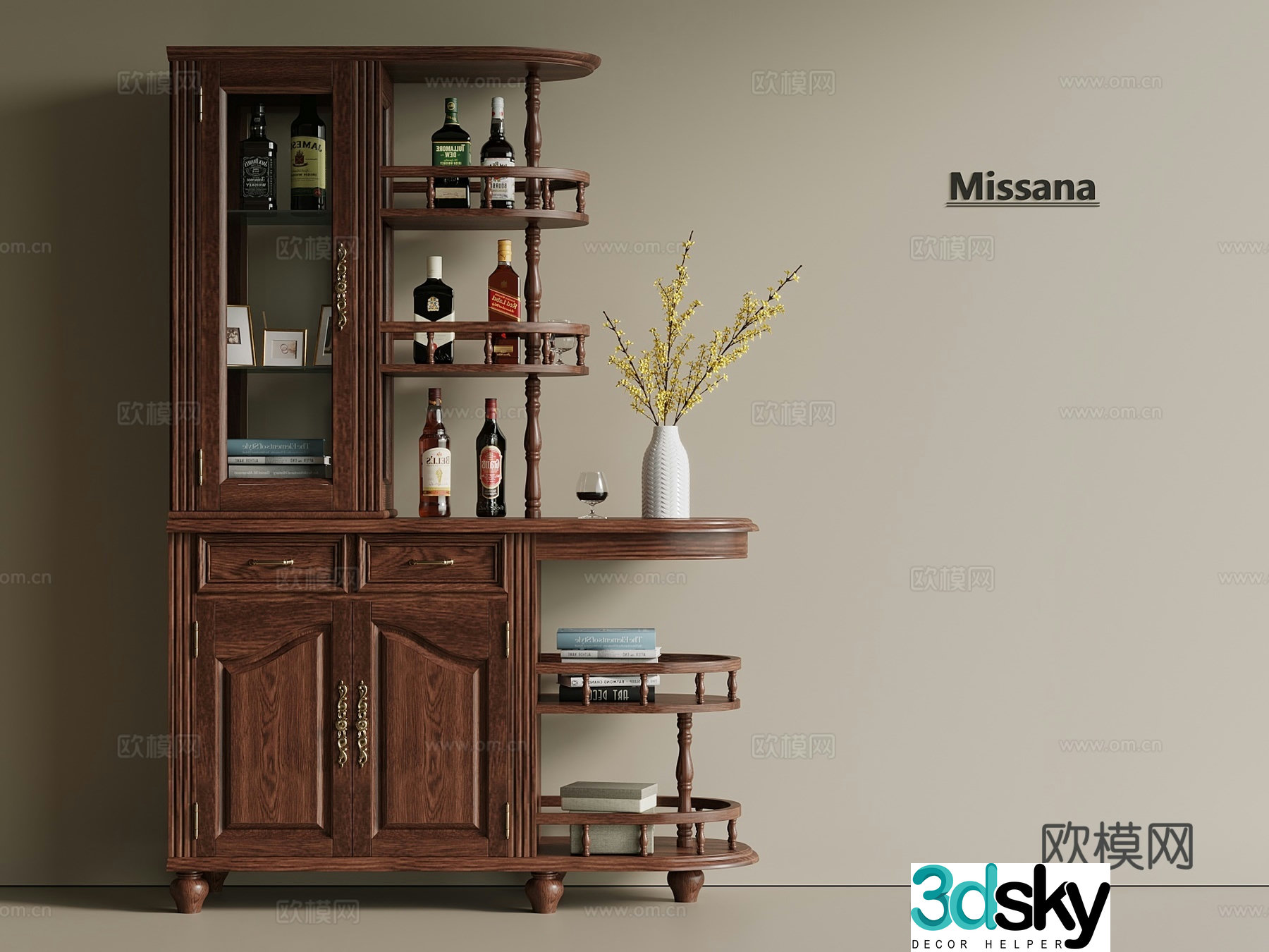 European-style American wine cabinet red wine cabinet finished wine cabinet bar wine cabinet 3D model