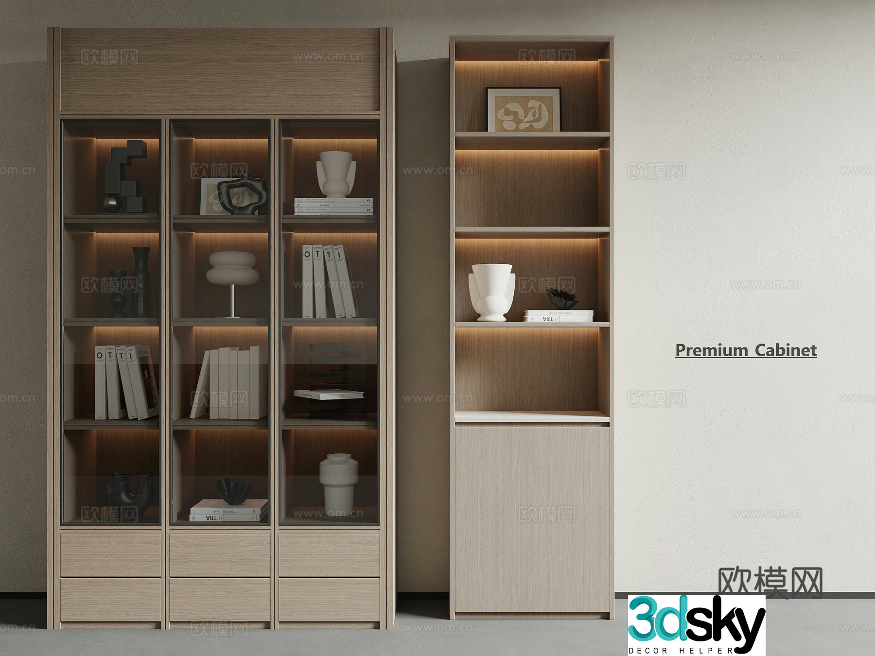 Modern bookcase Glass door Jewelry ornaments 3D model