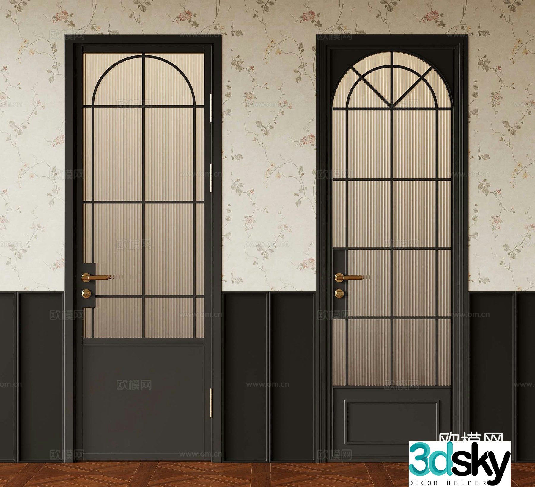 French single-open door glass single-open door kitchen and bathroom single-open door 3D model