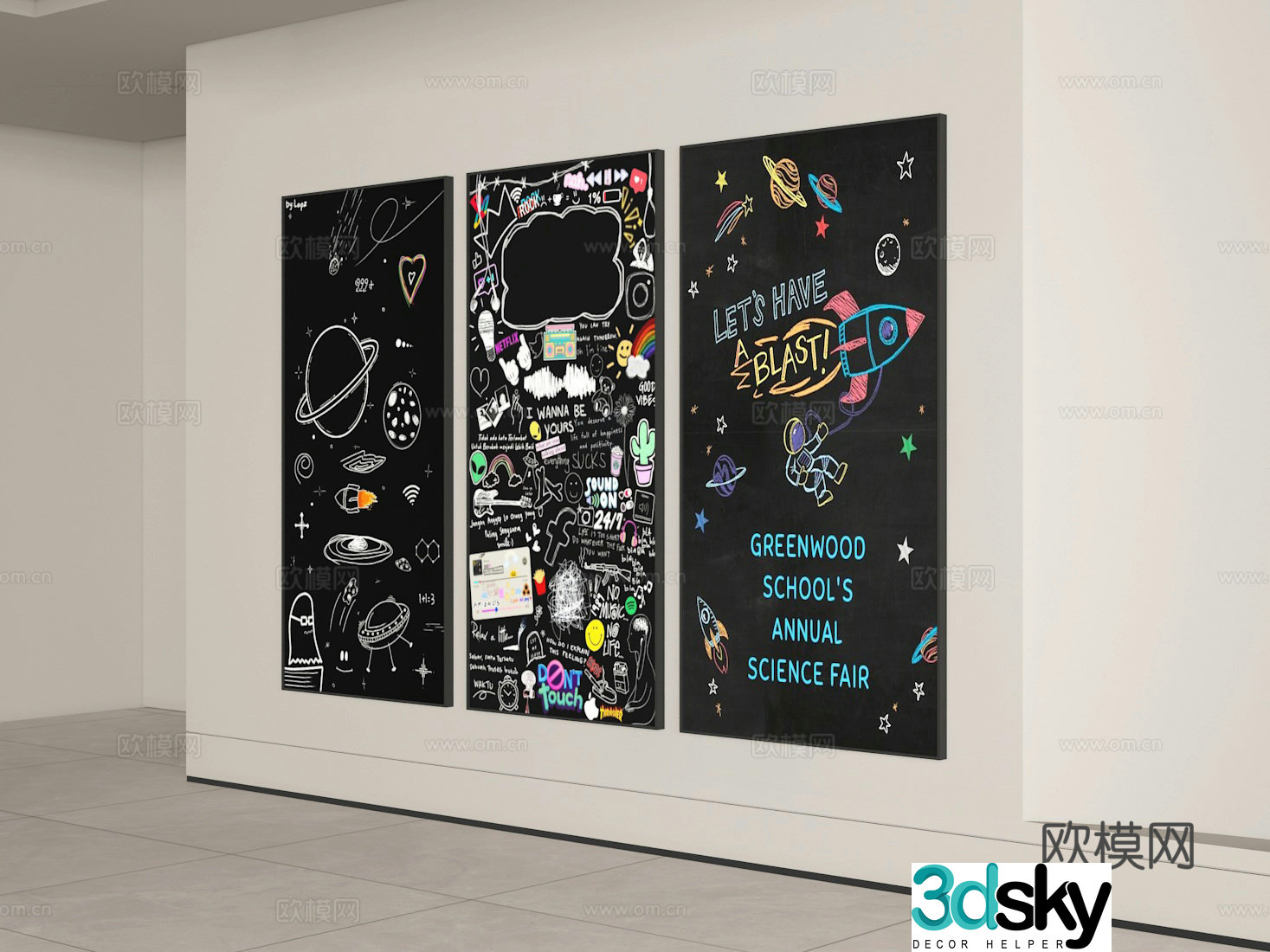 Blackboard drawing 3d model