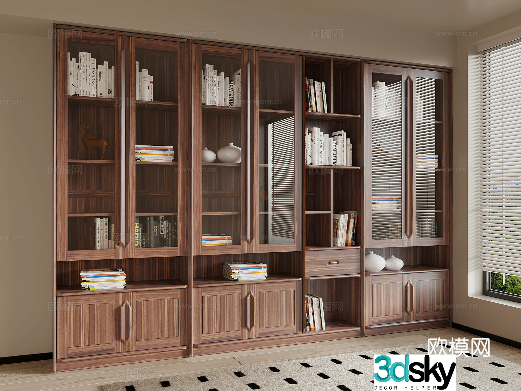 Bookcase New Chinese-style bookcase Full wall bookcase Bookcase Combination 3D Model