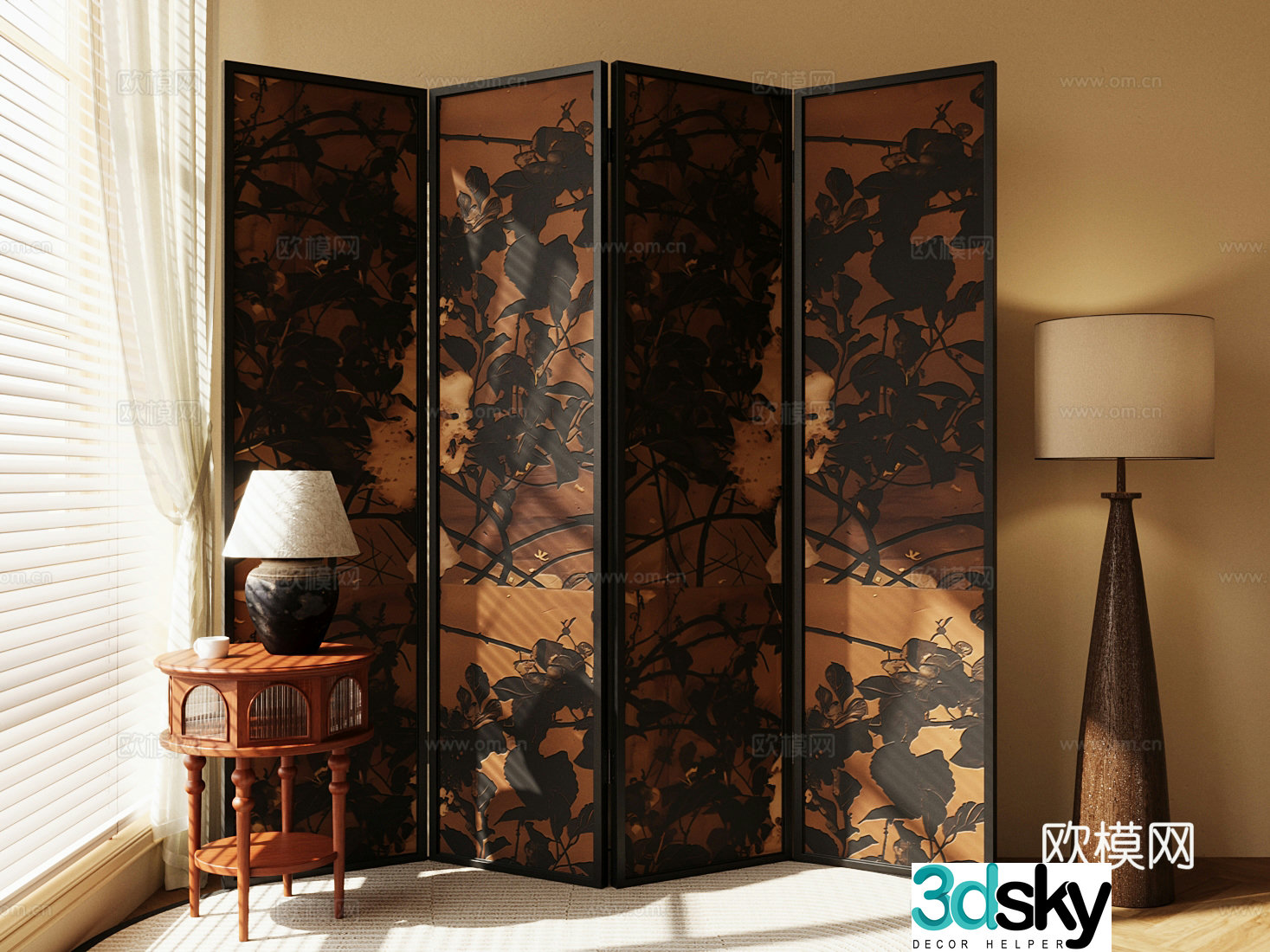 Medium-old screen foldable screen retro lighting 3d model