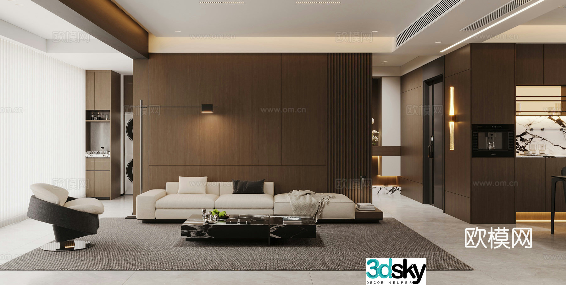 Italian light luxury living restaurant 3D model