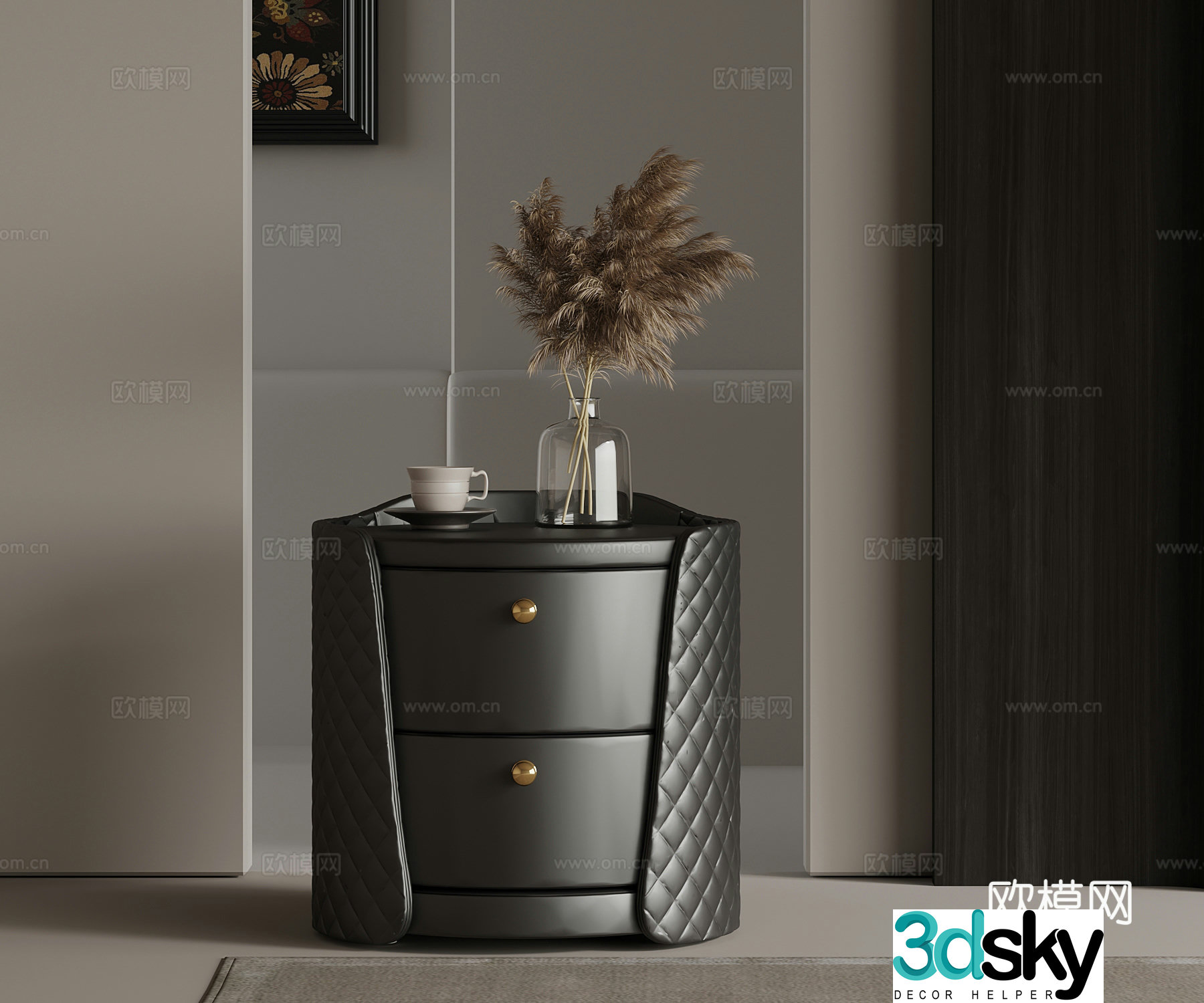 French bedside table decorative ornaments 3D model