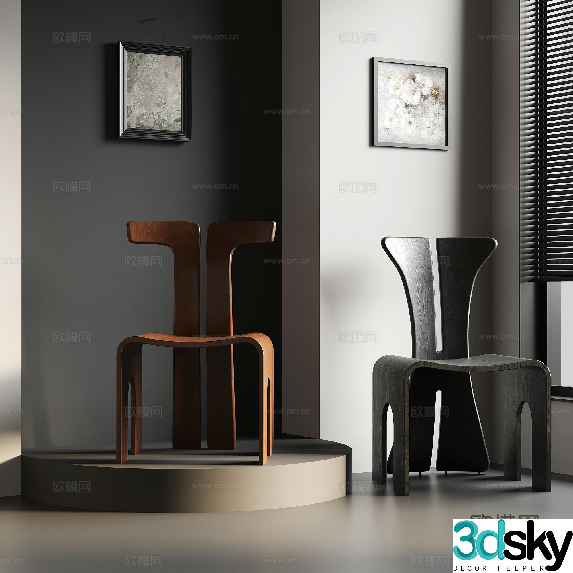 French medieval dining chair decorative painting single chair 3d model