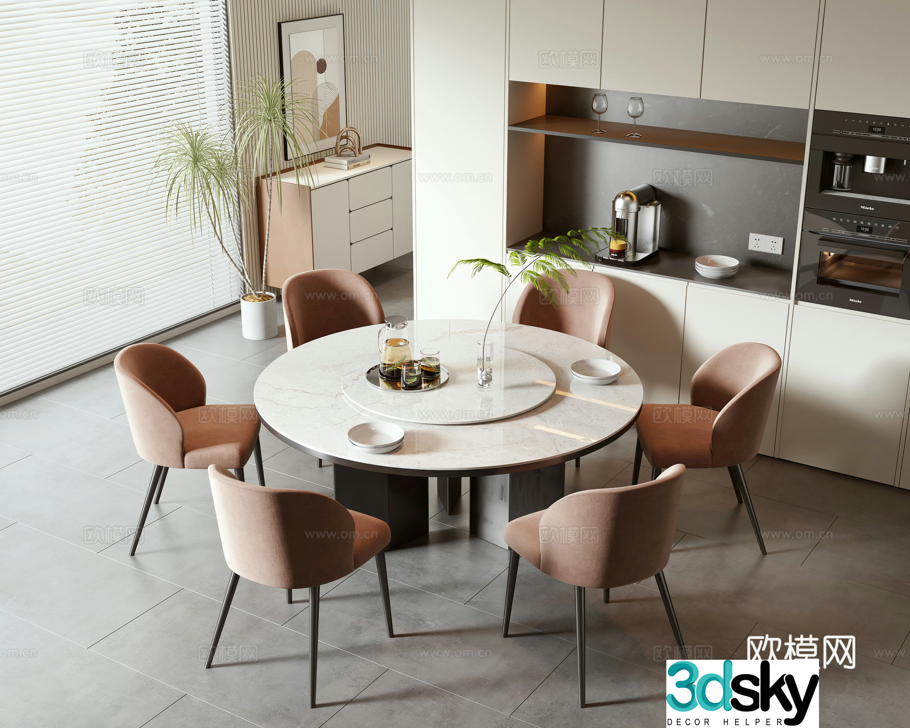 Modern dining table and chair combination 3D model