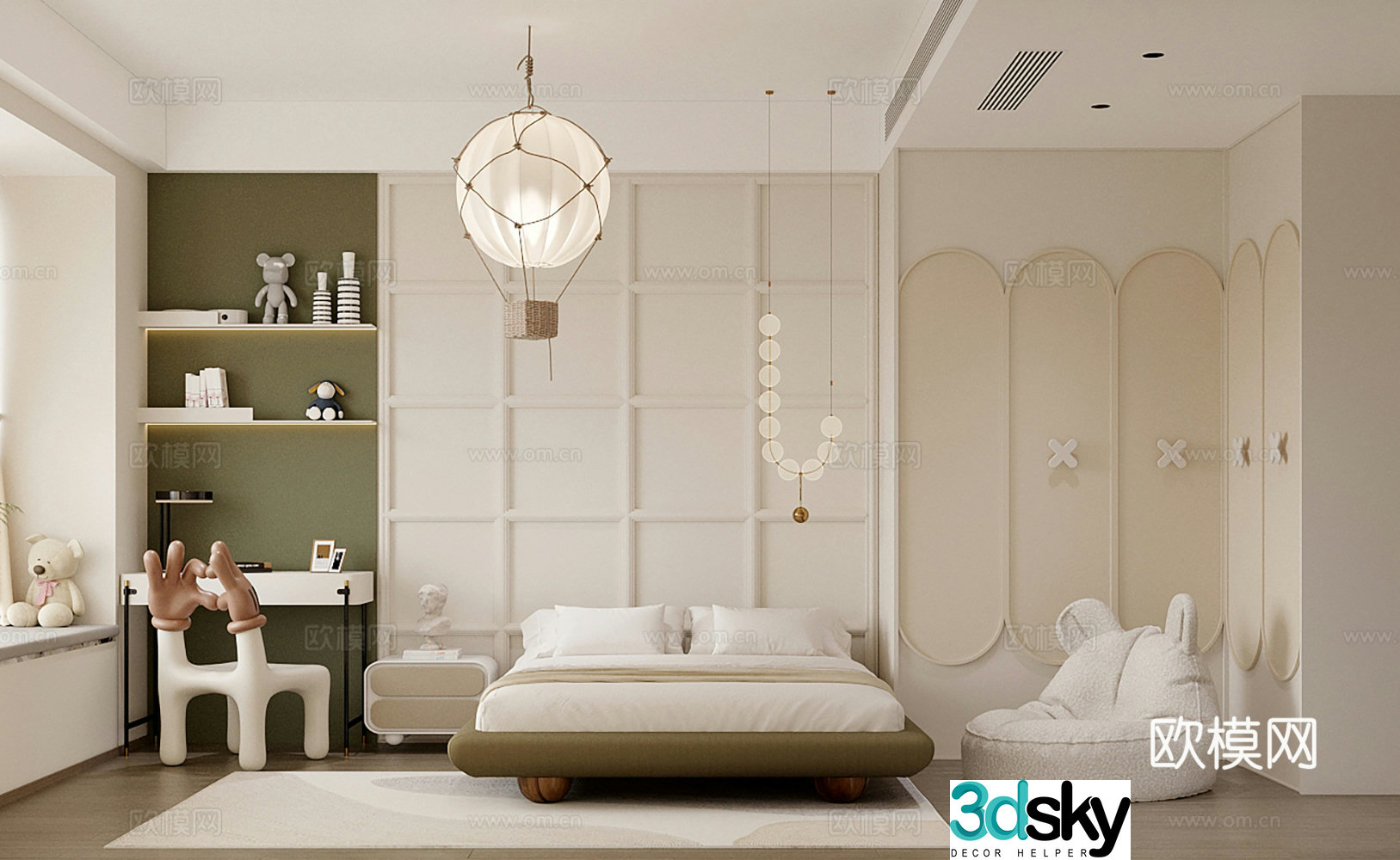 Modern children’s room children’s room entertainment room toy room creamy style children’s room 3D model