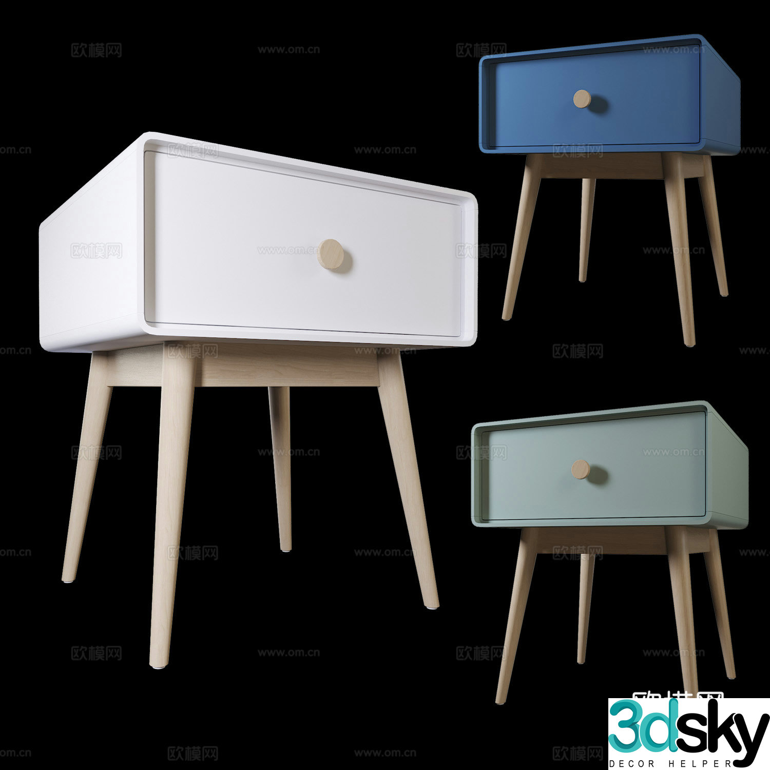 Modern Nordic log bedside table 3d model