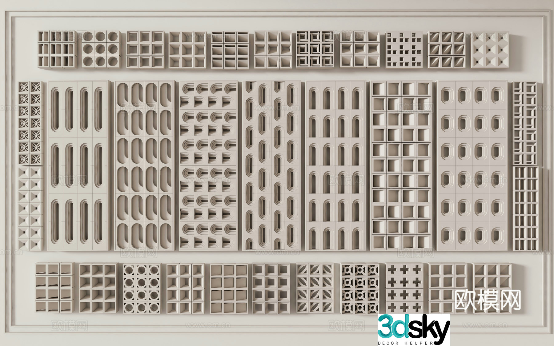 Cement brick hollow partition entrance partition brick wall prefabricated cement brick flower tiles hollow brick screen empty 3D model